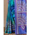 Rajwadi Peacock blue Resham  Gujarati stitch pure silk saree  