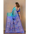 Rajwadi Peacock blue Resham  Gujarati stitch pure silk saree  