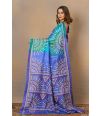 Rajwadi Peacock blue Resham  Gujarati stitch pure silk saree  