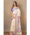Beige Rajwadi Resham Gujarati stitch pure silk saree