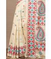 Beige Rajwadi Resham Gujarati stitch pure silk saree