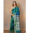 PURE PEACOCK BLUE BALUCHARI SAREE WITH ALL OVER ZARI WORK