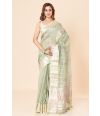 SEA GREEN TISSUE ORGANZA SAREE WITH SELF DESIGN & MATCHING BLOUSE PIECE