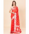 RED FANCY BANARASI SAREE WITH ALL OVER ZARI THREAD WORK & MATCHING BLOUSE PIECE