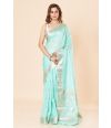 AQUA SHADE AMRAPALI SOFT COTTON SILK SAREE WITH ALL OVER ZARI BUTA & MATCHING BLOUSE PIECE