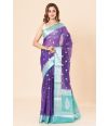 BANARASI SAREE WITH ALL OVER SILVER THREAD WORK, CONTRAST BORDER & PALLU & BLOUSE PIECE