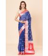 BANARASI SAREE WITH ALL OVER ZARI THREAD WORK AND CONTRAST BORDER, PALLU & BLOUSE PIECE