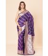 STRIPED PURPLE KATAN BANARASI WITH ZARI BORDER, PALLU & MATCHING BLOUSE PIECE