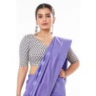 MAUVE (DUAL TONE) GHICHHA SILK, SELF THREAD DESIGN ON PALLU TEAMED WITH V NECK SOFT COTTON INDIGO PRINT BLOUSE