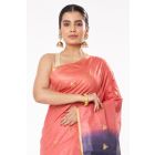 PINK & BLUE OMBRE GHICHA SILK SAREE, CONTRAST PALLU PAIRED WITH MATTE GOLD COTTON SILK PARTY WEAR BLOUSE (PADDED)