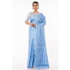 PASTEL BLUE GHICHHA SILK PAIRED WITH GREY STRIPED KHADI COTTON BLOUSE