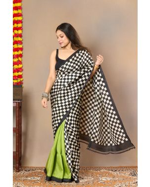 Chessboard Half-and-Half Pure Silk Saree