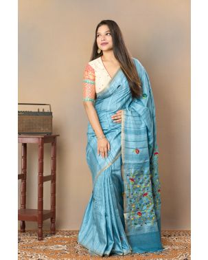 BULLION STITCH WORK ON TUSSAR SAREE