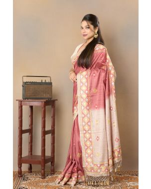 GUJARATI EMBROIDERY ON TUSSAR DRAPE
