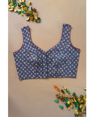 INDIGO HUE COTTON ALTERABLE PRINTED BLOUSE
