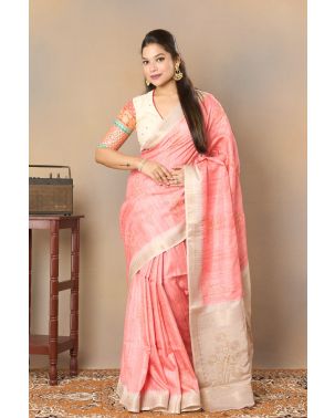 PEACH TUSSAR WITH FINE THREADWORK DRAPE