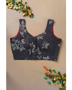 BLACK COTTON PRINTED ALTERABLE BLOUSE