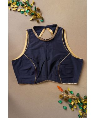 DARK BLUE SOLID RAW SILK ALTERABLE BLOUSE