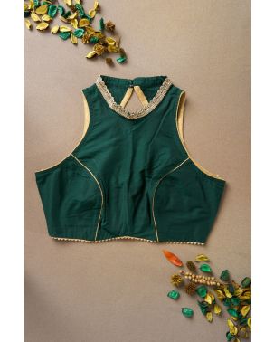 DARK GREEN SOLID RAW SILK ALTERABLE BLOUSE