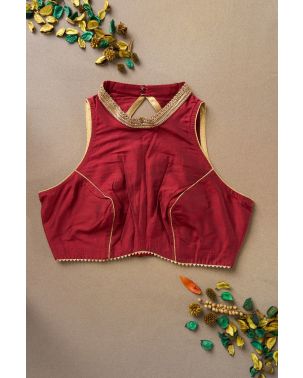 MAROON SOLID RAW SILK ALTERABLE BLOUSE