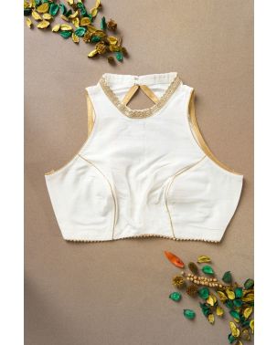 WHITE SOLID RAW SILK ALTERABLE BLOUSE