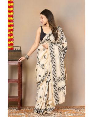 Tussar Katha - Hand Embroidered Saree