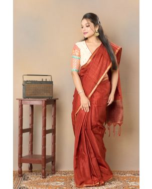 SOLID BRICK HUE TUSSAR SILK SAREE