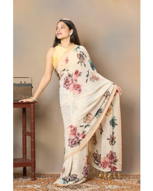SOFT FLORAL BLOOM PRINTED CHIFFON DRAPE