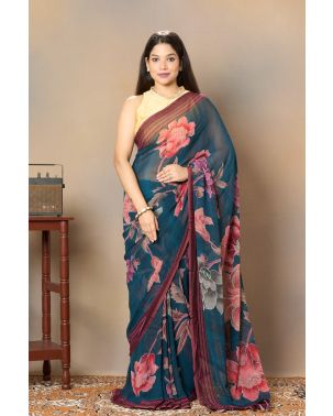 SOFT FLORAL FORM PRINTED CHIFFON DRAPE