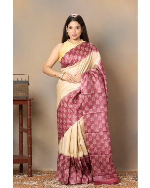 PURE TUSSAR WITH PRINTED CONTRAST BORDER 