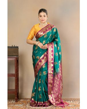 FOREST HUE ZARI GLOW SILK DRAPE