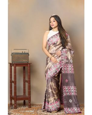 Shibori Tie Dye with Gujarati Work Pure Tussar Saree