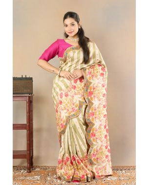 SCALLOP STRIPED FLORAL KANNI SILK