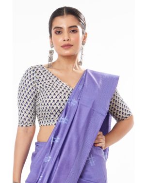 MAUVE (DUAL TONE) GHICHHA SILK, SELF THREAD DESIGN ON PALLU TEAMED WITH V NECK SOFT COTTON INDIGO PRINT BLOUSE