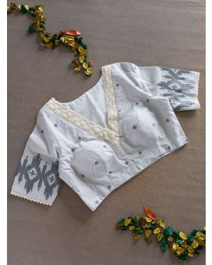 WHITE COTTON JAMDANI BLOUSE