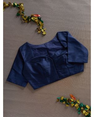 NAVY BLUE RAW SILK BLOUSE