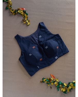 NAVY BLUE JAMDANI SLEEVELESS BLOUSE