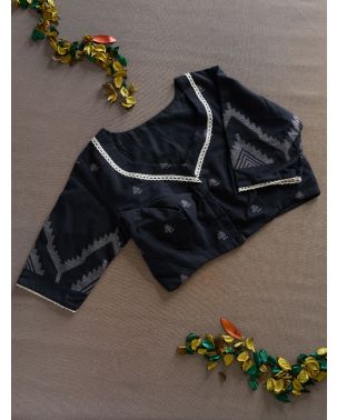 BLACK COTTON JAMDANI BLOUSE