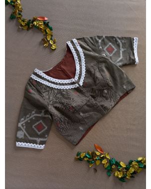 COFFEE COTTON JAMDANI BLOUSE