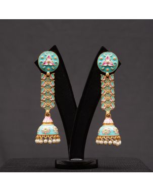 PASTEL BLUE MEENAKARI & PEARL JHUMKI