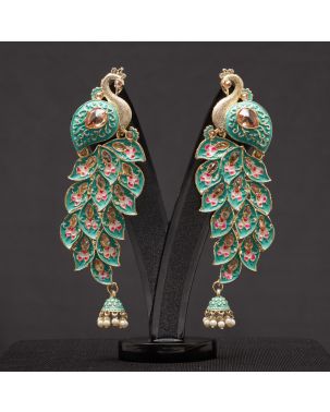 GOLD PLATED MEENAKARI PEACOCK (SEA GREEN)