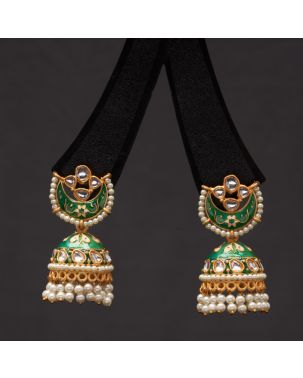 GREEN MEENAKARI, KUNDAN AND PEARL JHUMKI