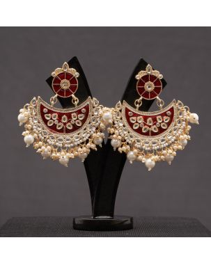 GOLD PLATED KUNDAN SETTING MAROON EARRING