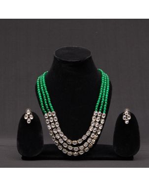 GREEN CRYSTAL & KUNDAN SET ROYAL NECKLACE WITH EAARING