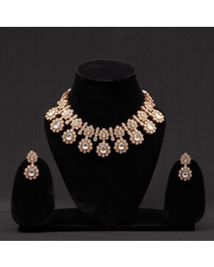 GOLD PLATED KUNDAN NECKLACE & EARRING