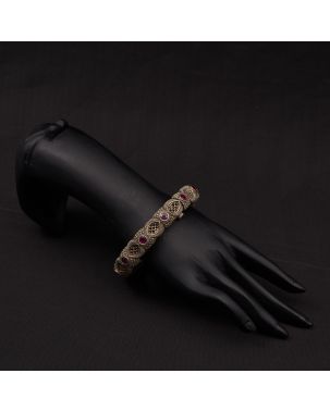 STONE STUDDED JAALI DESIGN OXIDISED SILVER BANGLE (WITH SCREW)