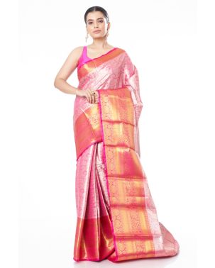 ALL OVER SELF DESIGN THREAD WORK ON SILK SAREE WITH ZARI BORDER & ZARI PALLU, MATCHING BROCADE BLOUSE PIECE