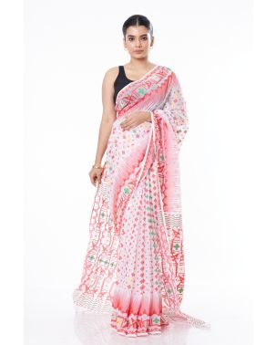 SOFT JAMDANI DHAKAI OFF WHITE BODY WITH ALL OVER MULTICOLOURED THREADWORK