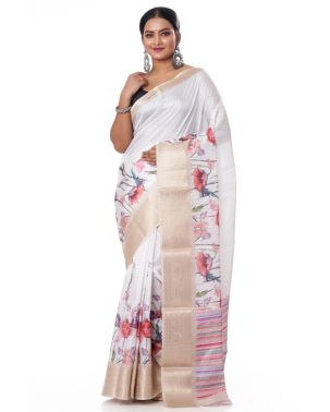 ZARI CHECKS ON WHITE BODY & DIGITAL PRINT, ZARI BORDER WITH PRINTED BLOUSE PIECE