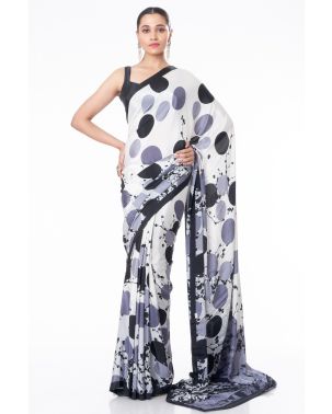 POLKA PRINTED MARBLE CHIFFON WITH MATCHING BLOUSE PIECE